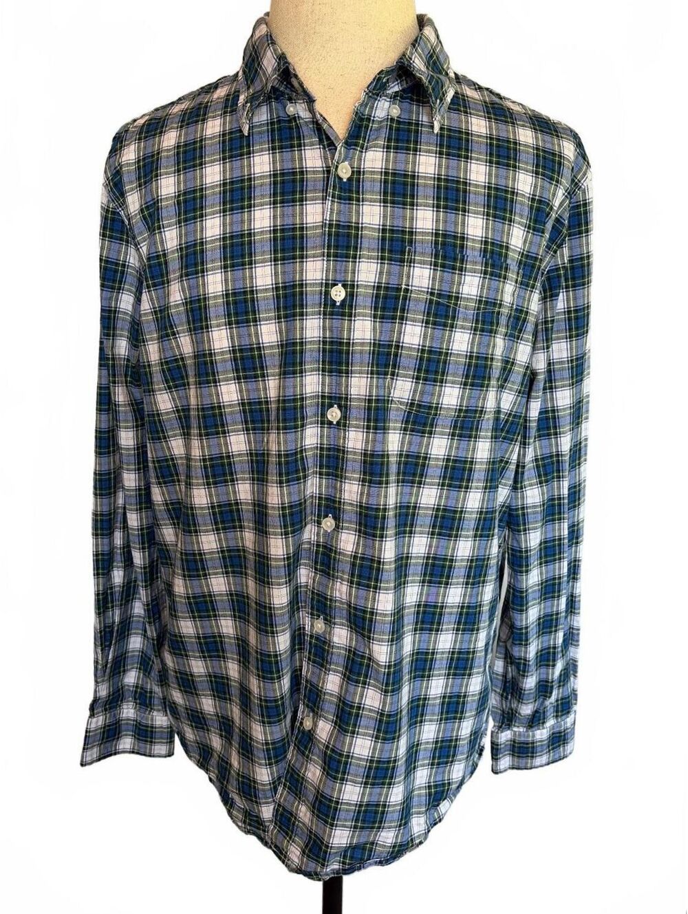 American Eagle XL Green Blue Plaid Cotton Button Down Shirt Ivy Heritage Preppy